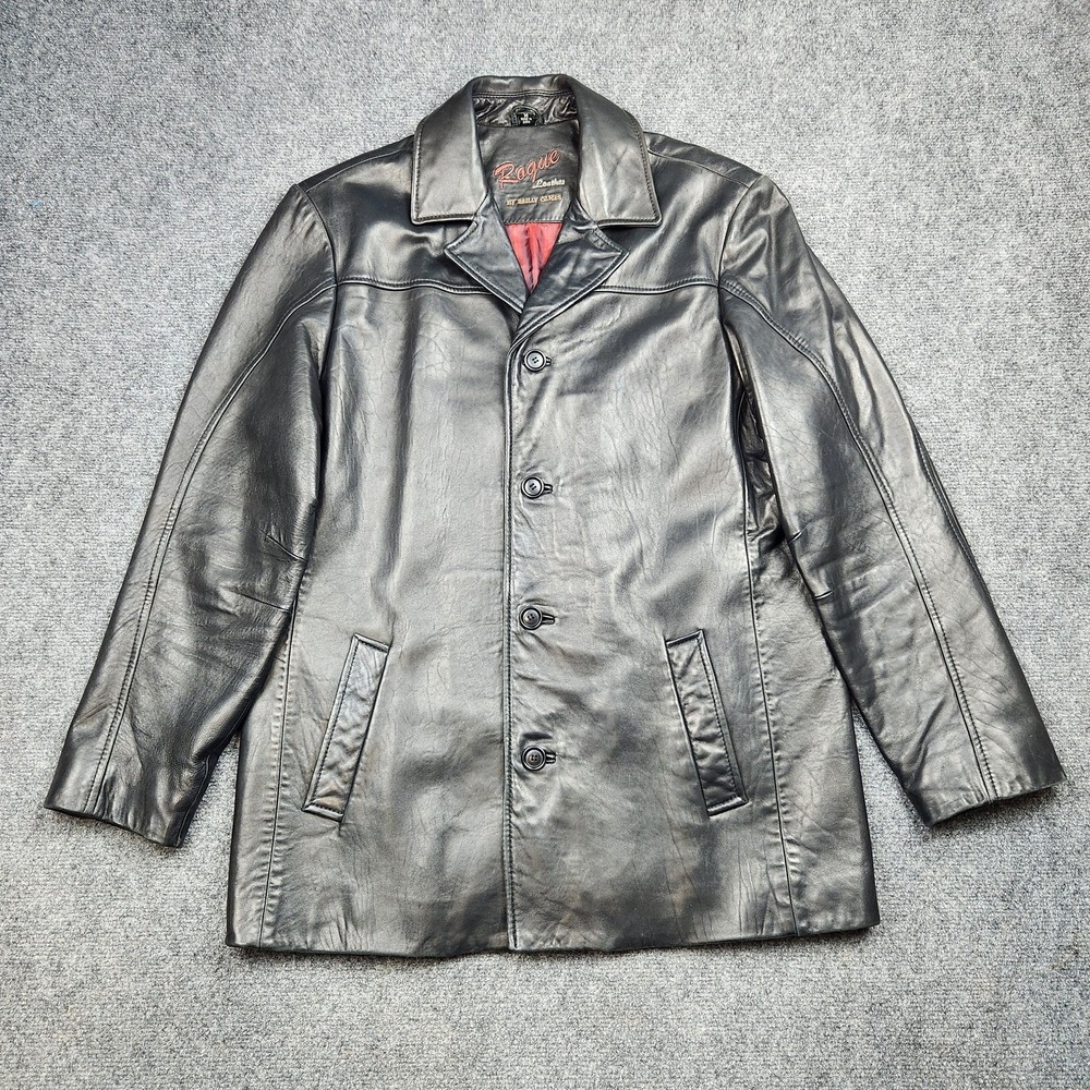 Rogue Reilly Olmes Soft Leather Coat Mens Medium Black Overcoat Lined Classic‎
